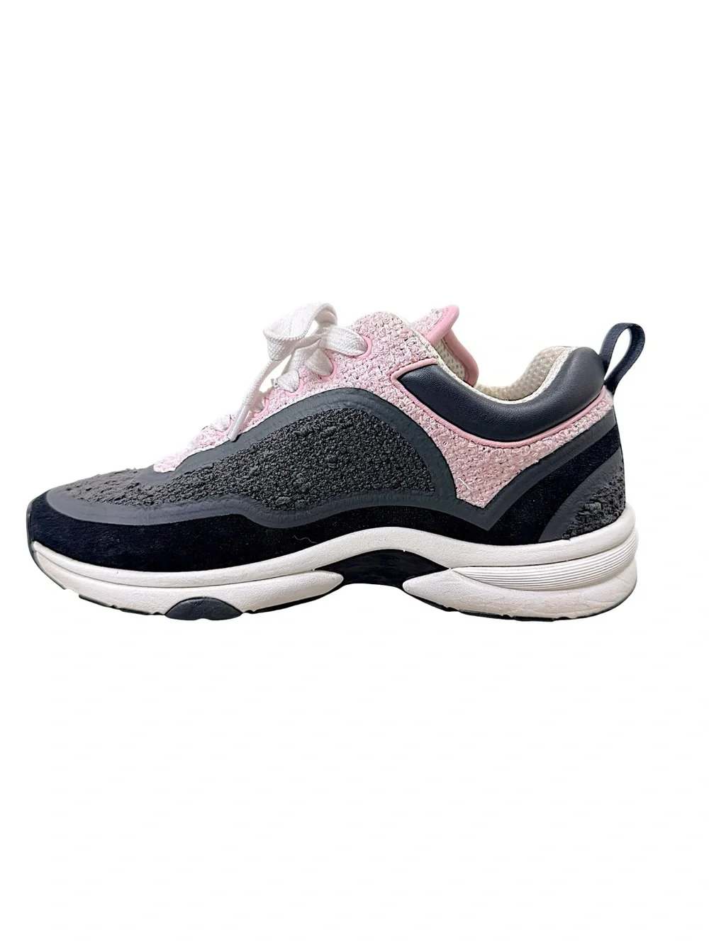 Chanel 2021 Pink Grey Tweed CC Sneakers 37.5